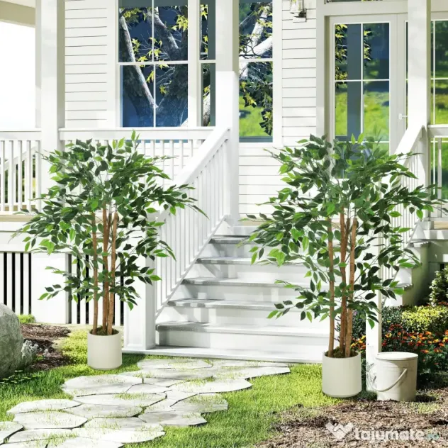 HOMCOM Copac Artificial de 120 cm, Plantă Decorativă cu Trunchi Solid din Lemn și Ghiveci pentru Interior, Verde
