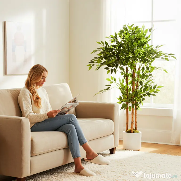 HOMCOM Copac Artificial de 120 cm, Plantă Decorativă cu Trunchi Solid din Lemn și Ghiveci pentru Interior, Verde