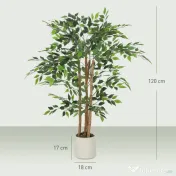 HOMCOM Plantă Artificială Banian 120 cm, cu Trunchi din Lemn Masiv și Ghiveci pentru Interior, Verde | Aosom Romania 