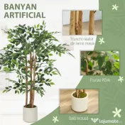 HOMCOM Plantă Artificială Banian 120 cm, cu Trunchi din Lemn Masiv și Ghiveci pentru Interior, Verde | Aosom Romania 