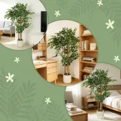 HOMCOM Plantă Artificială Banian 120 cm, cu Trunchi din Lemn Masiv și Ghiveci pentru Interior, Verde | Aosom Romania 
