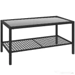Outsunny Măsuță de Cafea din Ratan pe 2 Niveluri cu Raft, Blat din Sticlă Securizată, Măsuță de Exterior cu Cadru din Oțel, 92x50x45 cm, Negru
