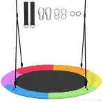 AIYAPLAY Leagăn Cuib pentru Copii 3-8 Ani cu Frânghii și Curele, din PE și Material Oxford, 100x100x180 cm, Multicolor