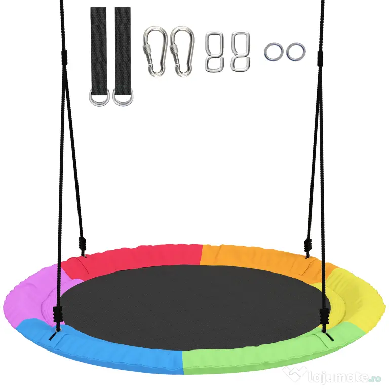 AIYAPLAY Leagăn Tip Cuib pentru Copii Ø100 cm, Leagăn de Copac cu Corzi Reglabile și Curele, Joc de Exterior pentru Copii 3-8 Ani, Capacitate 300 kg, Multicolor | Aosom Romania