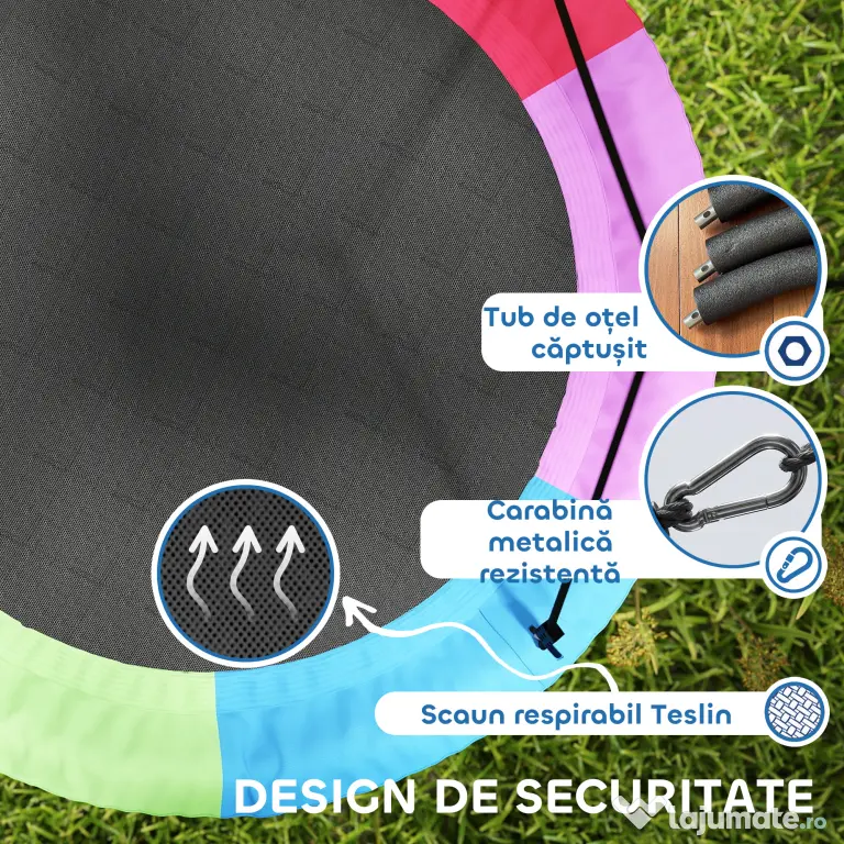 AIYAPLAY Leagăn Tip Cuib pentru Copii Ø100 cm, Leagăn de Copac cu Corzi Reglabile și Curele, Joc de Exterior pentru Copii 3-8 Ani, Capacitate 300 kg, Multicolor | Aosom Romania