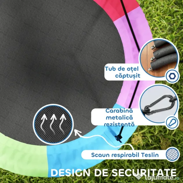 AIYAPLAY Leagăn Tip Cuib pentru Copii Ø100 cm, Leagăn de Copac cu Corzi Reglabile și Curele, Joc de Exterior pentru Copii 3-8 Ani, Capacitate 300 kg, Multicolor | Aosom Romania