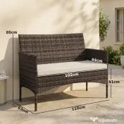 Outsunny Canapea de Grădină 2 Locuri cu Perne și Tampoane Antiderapante, din Ratan și Oțel, 115x63x85 cm, Bej | Aosom Romania