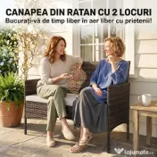 Outsunny Canapea de Grădină 2 Locuri cu Perne și Tampoane Antiderapante, din Ratan și Oțel, 115x63x85 cm, Bej | Aosom Romania