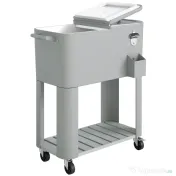Outsunny Frigider de Grădină de 76L, Cărucior Portabil cu Raft, Deschizător de Sticle, Roți Blocabile, Recipient pentru Capace, Portabil pentru Băuturi, Bar, Grădină, Petreceri, Argintiu | Aosom Romania 
