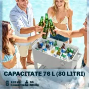 Outsunny Frigider de Grădină de 76L, Cărucior Portabil cu Raft, Deschizător de Sticle, Roți Blocabile, Recipient pentru Capace, Portabil pentru Băuturi, Bar, Grădină, Petreceri, Argintiu | Aosom Romania 