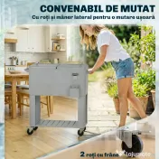 Outsunny Frigider de Grădină de 76L, Cărucior Portabil cu Raft, Deschizător de Sticle, Roți Blocabile, Recipient pentru Capace, Portabil pentru Băuturi, Bar, Grădină, Petreceri, Argintiu | Aosom Romania 