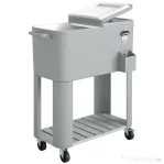 Outsunny Frigider de Grădină de 76L, Cărucior Portabil cu Raft, Deschizător de Sticle, Roți Blocabile, Recipient pentru Capace, Portabil pentru Băuturi, Bar, Grădină, Petreceri, Argintiu