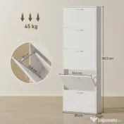 HOMCOM Dulap pentru Pantofi Subțire cu 5 Uși 65x17x180,5 cm în Lemn Alb | Aosom Romania 