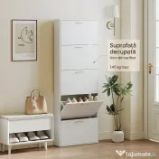 HOMCOM Dulap pentru Pantofi Subțire cu 5 Uși 65x17x180,5 cm în Lemn Alb | Aosom Romania 