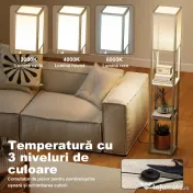 HOMCOM Lampă de Podea LED cu Rafturi, Lampă Modernă cu Comutator cu Pedală și Porturi USB, Lumină cu Culori Reglabile pentru Living și Dormitor, Stejar | Aosom Romania 