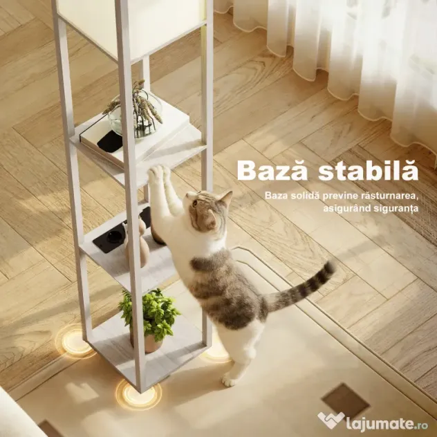 HOMCOM Lampă de Podea LED cu Rafturi, Lampă Modernă cu Comutator cu Pedală și Porturi USB, Lumină cu Culori Reglabile pentru Living și Dormitor, Stejar | Aosom Romania