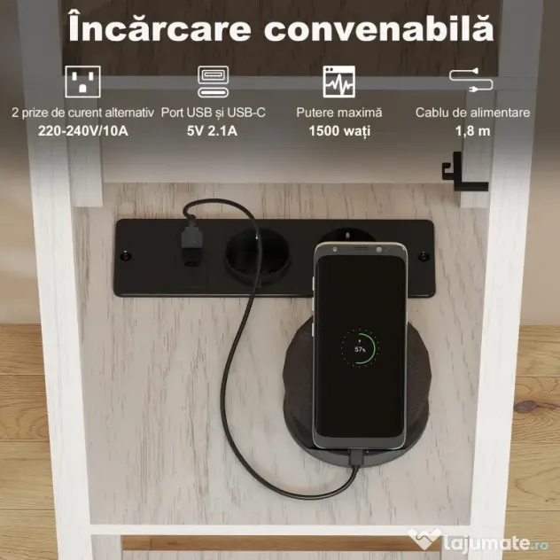 HOMCOM Lampă de Podea LED cu Rafturi, Lampă Modernă cu Comutator cu Pedală și Porturi USB, Lumină cu Culori Reglabile pentru Living și Dormitor, Stejar | Aosom Romania