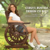 Outsunny Bancă de Grădină din Lemn cu Șipci 1 Loc, Scaun de Exterior cu Cotiere și Roată, Fotoliu Masiv, Șezut Spațios, Spătar Înclinat, Grădină, Curte, Verandă, Carbonizat | Aosom Romania