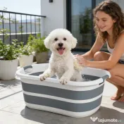 PawHut Cadă de baie pentru câini, cadă pliabilă portabilă cu orificiu de scurgere, pentru câini mici și pui, gri | Aosom Romania