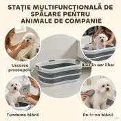 PawHut Cadă de baie pentru câini, cadă pliabilă portabilă cu orificiu de scurgere, pentru câini mici și pui, gri | Aosom Romania