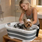 PawHut Cadă de baie pentru câini, cadă pliabilă portabilă cu orificiu de scurgere, pentru câini mici și pui, gri | Aosom Romania