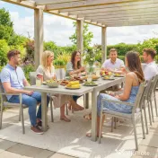 Outsunny Masă Grădină Extensibilă, Bucătărie Exterior Aluminiu 8-10 Persoane, Gri Deschis | Aosom Romania