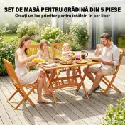Outsunny Set de Luat Masa pentru Grădină 5 Piese, Masă și 4 Scaune Rabatabile | Aosom Romania