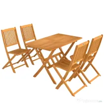 Outsunny Set de Luat Masa pentru Grădină 5 Piese, Masă și 4 Scaune Rabatabile