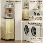HOMCOM Dulap Masă de Călcat Rabatabilă cu Roți și Suport pentru Fier de Călcat, Dulap Multifuncțional cu Rafturi, Compartiment Deschis, pentru Spălătorie, Baie, 154x55x87 cm, Lemn Natural | Aosom Romania 