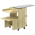 HOMCOM Dulap Masă de Călcat Rabatabilă cu Suport pentru Fier și Haine, cu Compartiment Deschis, 154x55x87 cm, Lemn Natural