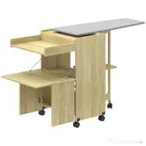 HOMCOM Dulap Masă de Călcat Rabatabilă cu Suport pentru Fier și Haine, cu Compartiment Deschis, 154x55x87 cm, Lemn Natural