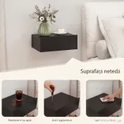 HOMCOM Set de 2 Noptiere Suspendate cu Sertar, 40x30x15 cm, Negru | Aosom Romania 