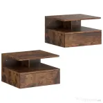 HOMCOM Set de 2 Noptiere Suspendate cu Sertar și Raft Deschis, 35x32x22.5 cm, Maro Rustic