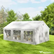 Outsunny Cort pentru Petreceri 4x6 m cu Ferestre și 4 Pereți Laterali Demontabili, din Oțel și PE, Alb | Aosom Romania