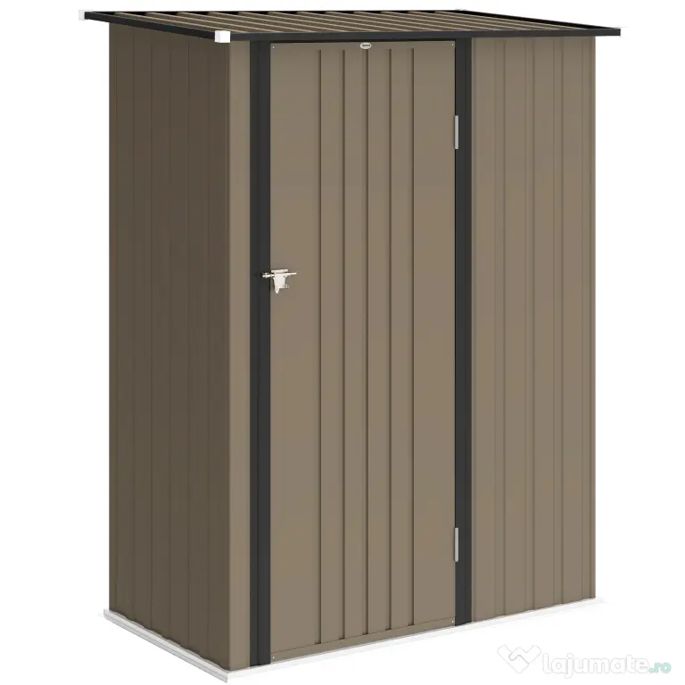 Outsunny Căsuță de Grădină 1.07m² din Oțel Zincat, Depozit pentru Unelte cu Ușă Blocabilă, Acoperiș Înclinat, 142x86x189 cm, Maro | Aosom Romania