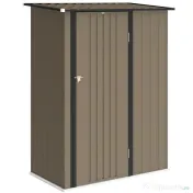 Outsunny Căsuță de Grădină 1.07m² din Oțel Zincat, Depozit pentru Unelte cu Ușă Blocabilă, Acoperiș Înclinat, 142x86x189 cm, Maro | Aosom Romania