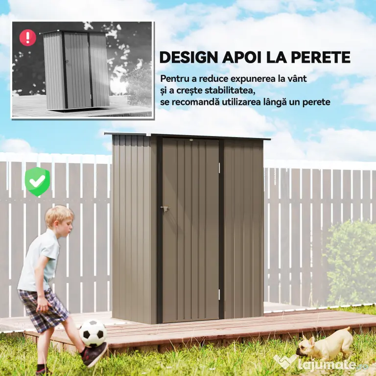 Outsunny Căsuță de Grădină 1.07m² din Oțel Zincat, Depozit pentru Unelte cu Ușă Blocabilă, Acoperiș Înclinat, 142x86x189 cm, Maro | Aosom Romania