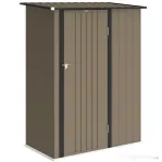 Outsunny Magazie pentru Unelte din Metal cu Acoperiș Înclinat și Ușă Blocabilă, 142x86x189 cm, Maro