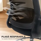 HOMCOM Scaun de Birou Ergonomic, Scaun Rotativ din Plasă, Înălțime Reglabilă și Suport pentru Picioare, Scaun de Birou cu Suport Lombar și Brațe Rabatabile, Capacitate 120kg, Negru | Aosom Romania 
