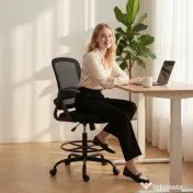 HOMCOM Scaun de Birou Ergonomic, Scaun Rotativ din Plasă, Înălțime Reglabilă și Suport pentru Picioare, Scaun de Birou cu Suport Lombar și Brațe Rabatabile, Capacitate 120kg, Negru | Aosom Romania 