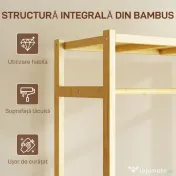 HOMCOM Cuier de Podea cu Bară și 4 Roți, Economisire Spațiu, Cuier din Bambus cu Rafturi Inferioare, pentru Dormitor, Hol, 70x35x175 cm, Lemn Natural | Aosom Romania 