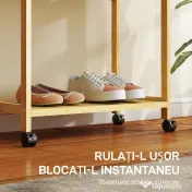 HOMCOM Cuier de Podea cu Bară și 4 Roți, Economisire Spațiu, Cuier din Bambus cu Rafturi Inferioare, pentru Dormitor, Hol, 70x35x175 cm, Lemn Natural | Aosom Romania 