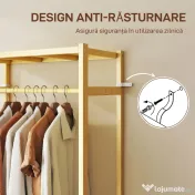 HOMCOM Cuier de Podea cu Bară și 4 Roți, Economisire Spațiu, Cuier din Bambus cu Rafturi Inferioare, pentru Dormitor, Hol, 70x35x175 cm, Lemn Natural | Aosom Romania 