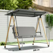 Outsunny Balansoar de Grădină cu 3 Locuri, cu Copertină Reglabilă Impermeabilă și Pernă Detașabilă, Capacitate Maximă 360 kg, 208 x 125 x 180 cm, Gri | Aosom Romania 