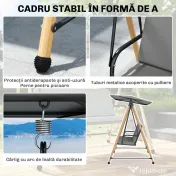 Outsunny Balansoar de Grădină cu 3 Locuri, cu Copertină Reglabilă Impermeabilă și Pernă Detașabilă, Capacitate Maximă 360 kg, 208 x 125 x 180 cm, Gri | Aosom Romania 