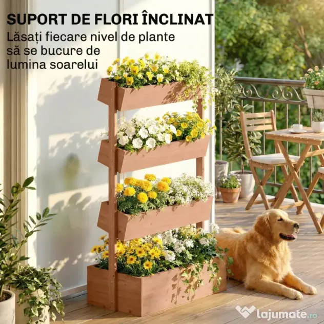 Outsunny Jardinieră Verticală înălțată pe 4 Niveluri, din Lemn pentru Exterior, cu Orificii de Drenaj și Căptușeală Textilă, pentru Plante Aromatice, Flori și Legume, 85x45x140 cm, Maro | Aosom Romania