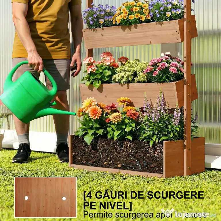 Outsunny Jardinieră Verticală înălțată pe 4 Niveluri, din Lemn pentru Exterior, cu Orificii de Drenaj și Căptușeală Textilă, pentru Plante Aromatice, Flori și Legume, 85x45x140 cm, Maro | Aosom Romania