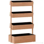 Outsunny Jardinieră Verticală înălțată pe 4 Niveluri, din Lemn pentru Exterior, cu Orificii de Drenaj și Căptușeală Textilă, pentru Plante Aromatice, Flori și Legume, 85x45x140 cm, Maro