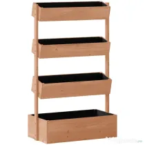 Outsunny Jardinieră Verticală înălțată pe 4 Niveluri, din Lemn pentru Exterior, cu Orificii de Drenaj și Căptușeală Textilă, pentru Plante Aromatice, Flori și Legume, 85x45x140 cm, Maro