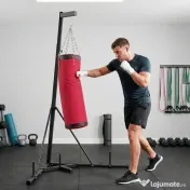 SPORTNOW Sac de Box cu Suport pentru Adulți, Înălțime Reglabilă 185-231 cm, Suport de Box cu Bază Triunghiulară, Sac din Pânză, Bare pentru Greutăți de 2,5 cm, pentru Antrenament Fitness Acasă, Roșu | Aosom Romania